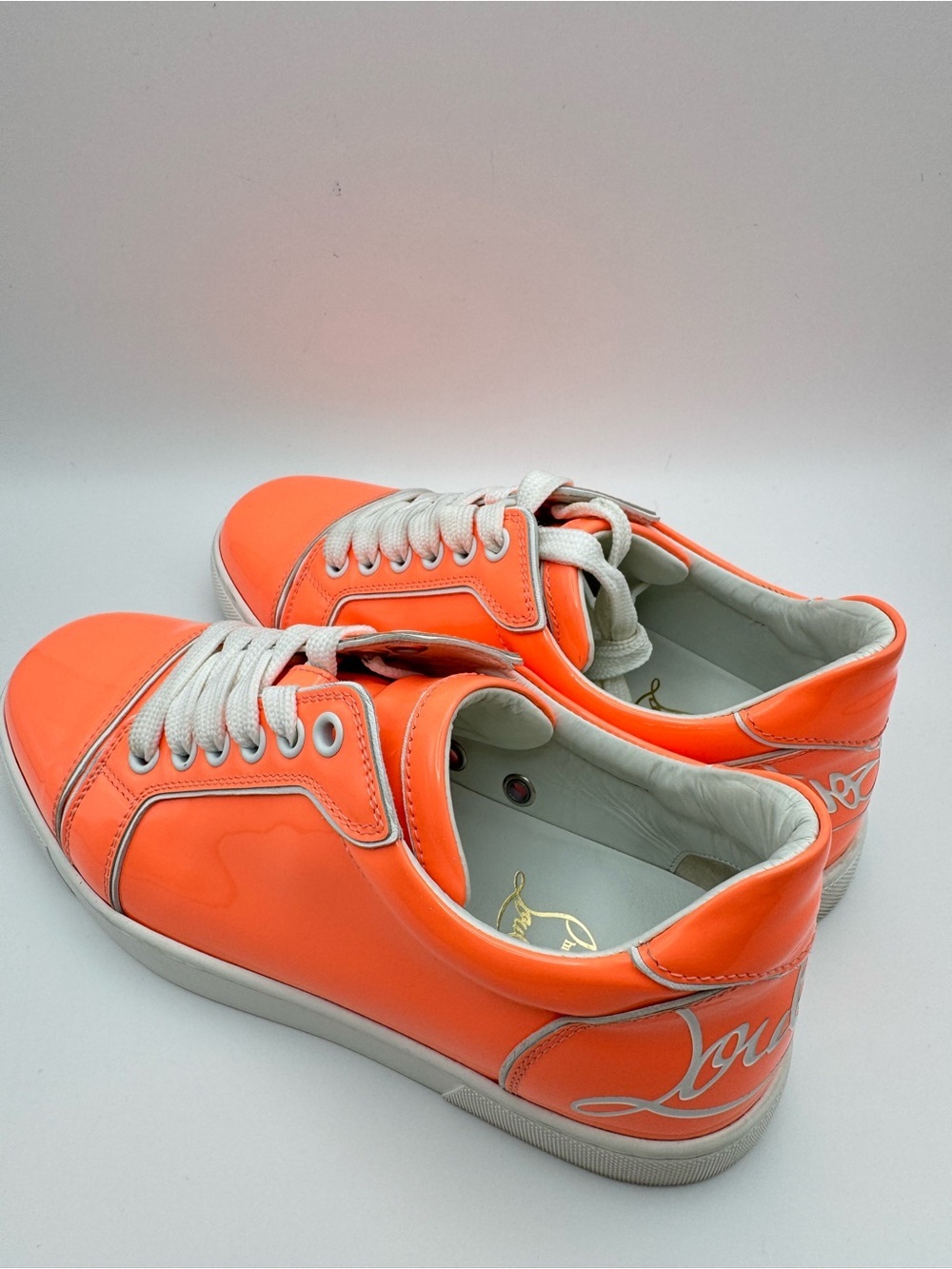 Christian Louboutin Neon Coral Patent Leather Low Top Sneakers Women’s EU 36